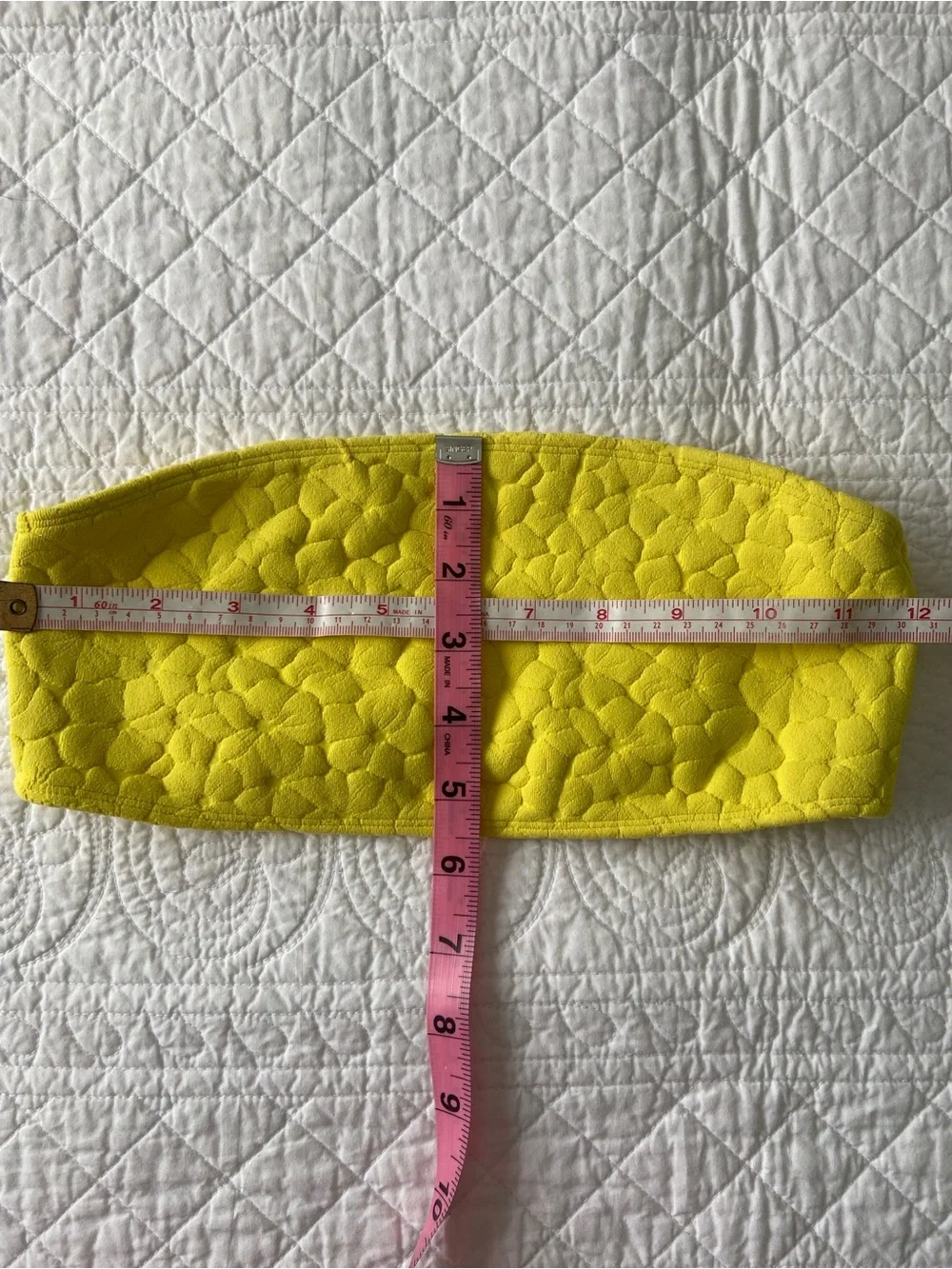 Frankies Bikinis Bandeau Bikini Top Bright Yellow Textured Floral Small